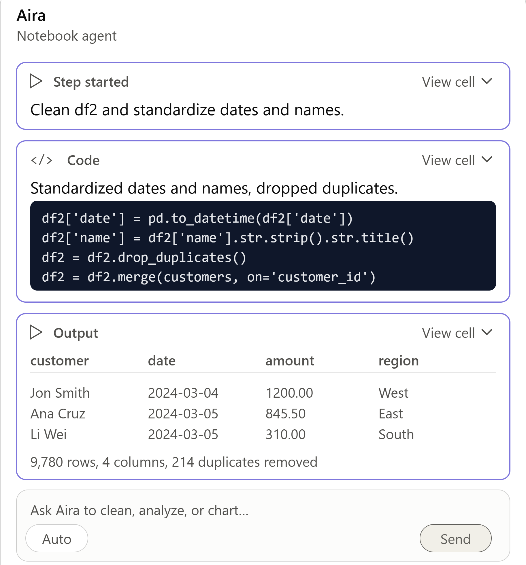 Grafieks AI agent planning and working through a notebook task